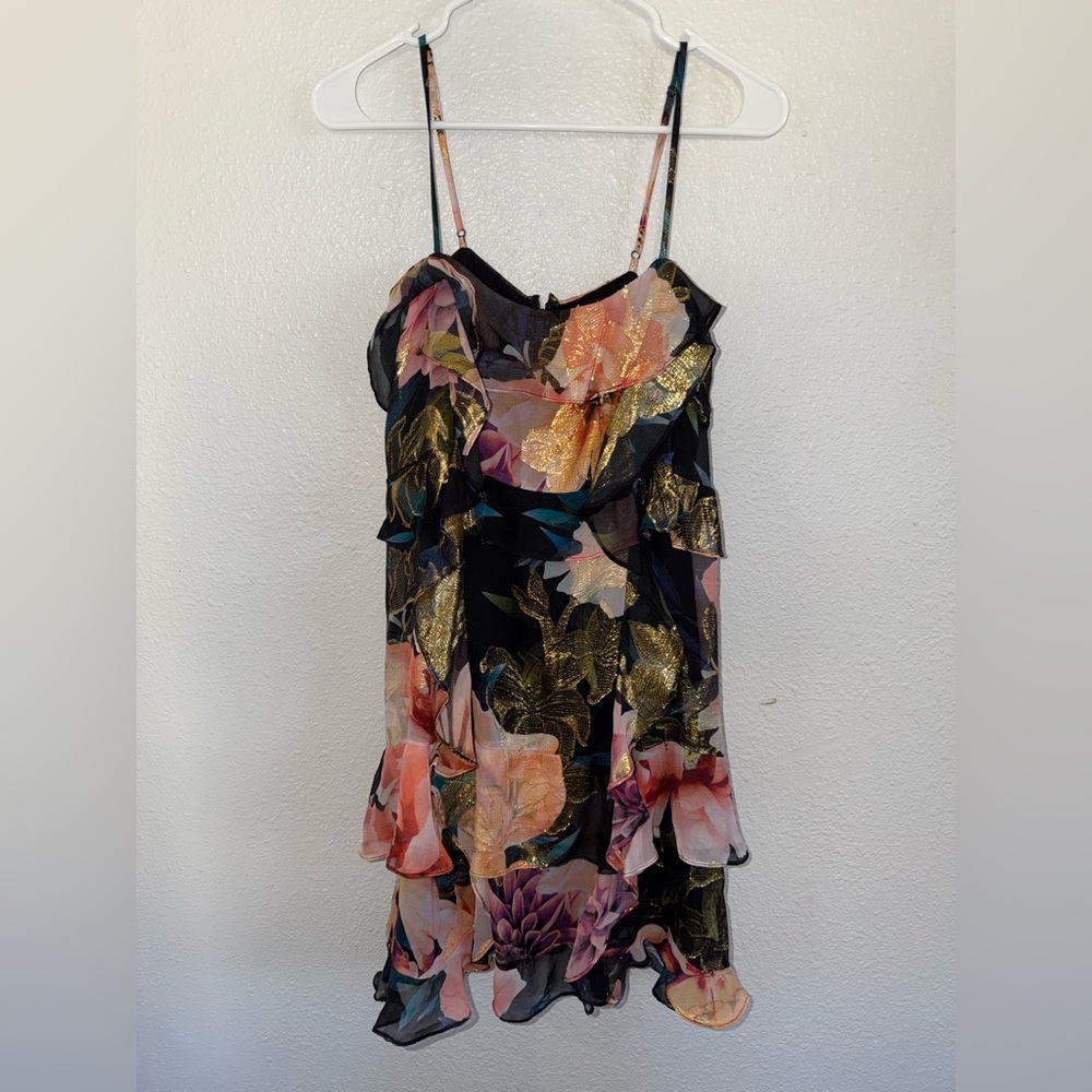 Nicole Miller Black and Gold Floral Dress